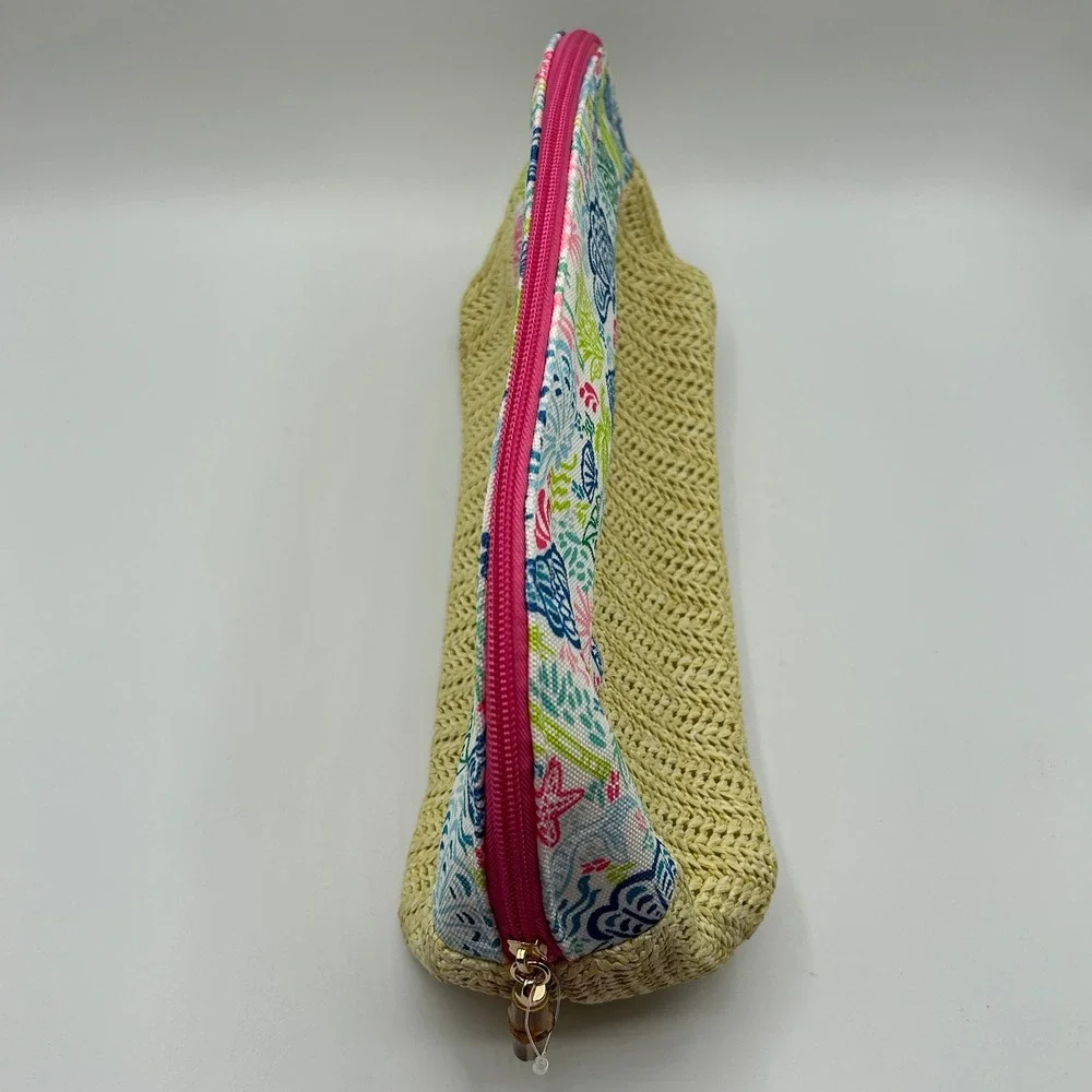 Colorful Tropical Mermaid Shell Cosmetic Bag‎ Woven Bottom Zip Pouch Travel NWOT